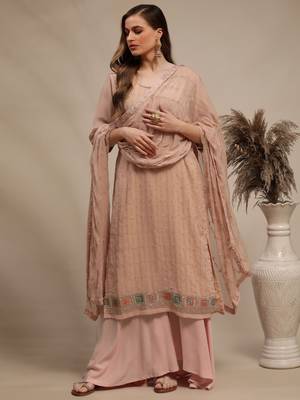 Peach embroidered georgette salwar 3