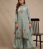 Turquoise embroidered georgette salwar