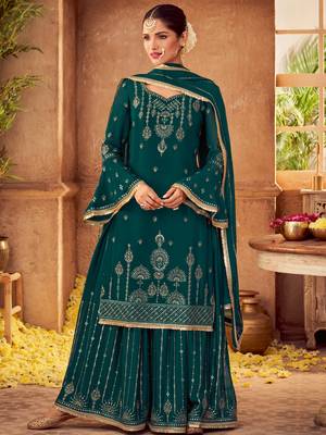 Green embroidered chiffon salwar 1