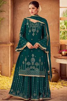 Green embroidered chiffon salwar