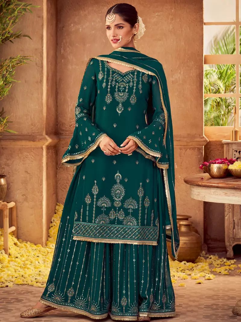 Green embroidered chiffon salwar