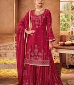 Magenta embroidered chiffon salwar