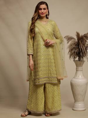 Green embroidered georgette salwar 1
