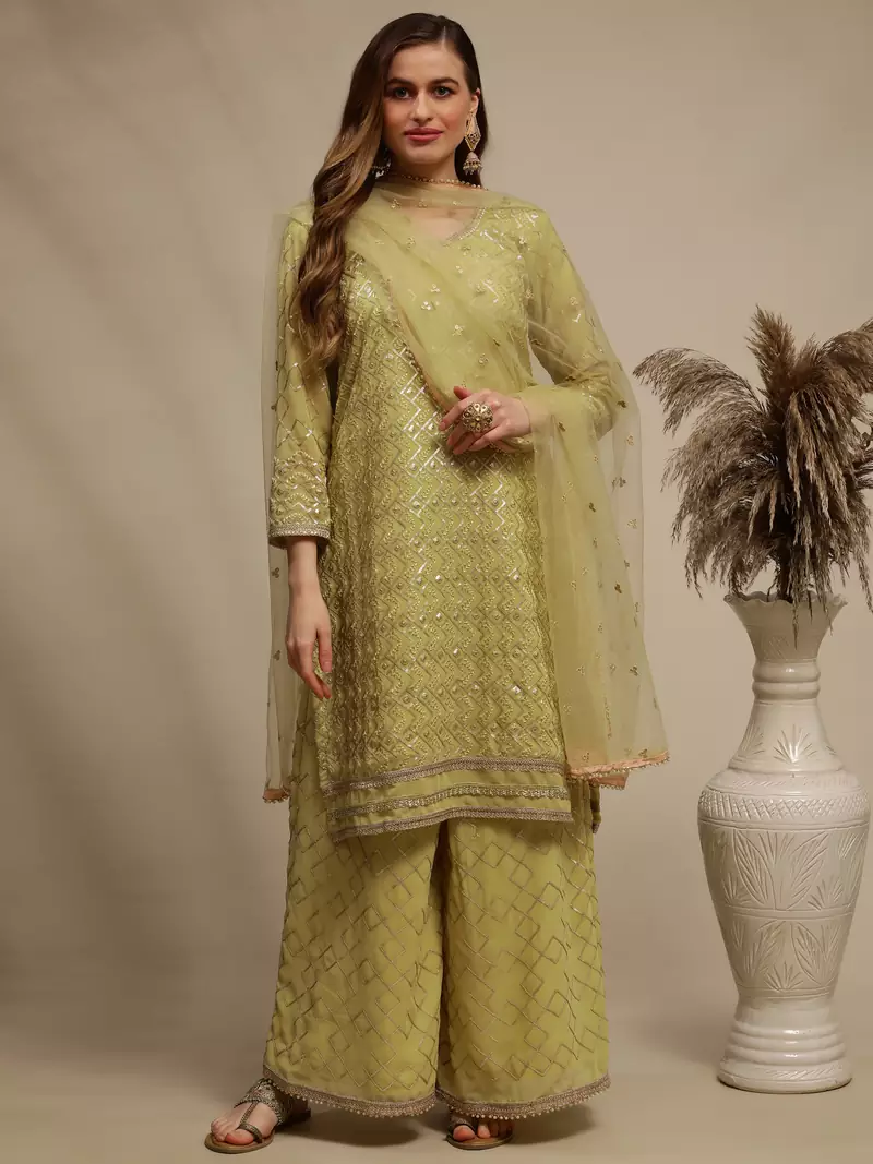Green embroidered georgette salwar