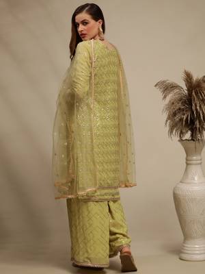 Green embroidered georgette salwar 2