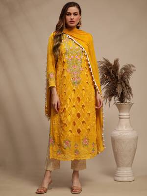 Yellow embroidered georgette salwar 1