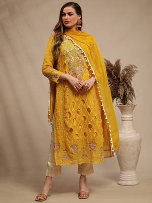 Yellow embroidered georgette salwar 3