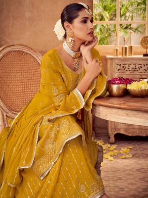 Yellow embroidered chiffon salwar 2