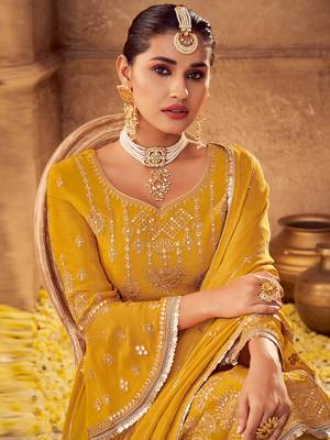 Yellow embroidered chiffon salwar 3