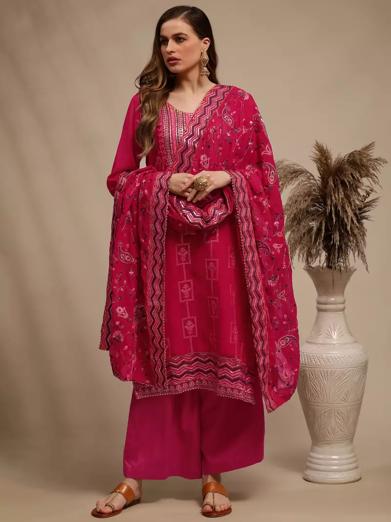 Magenta embroidered georgette salwar