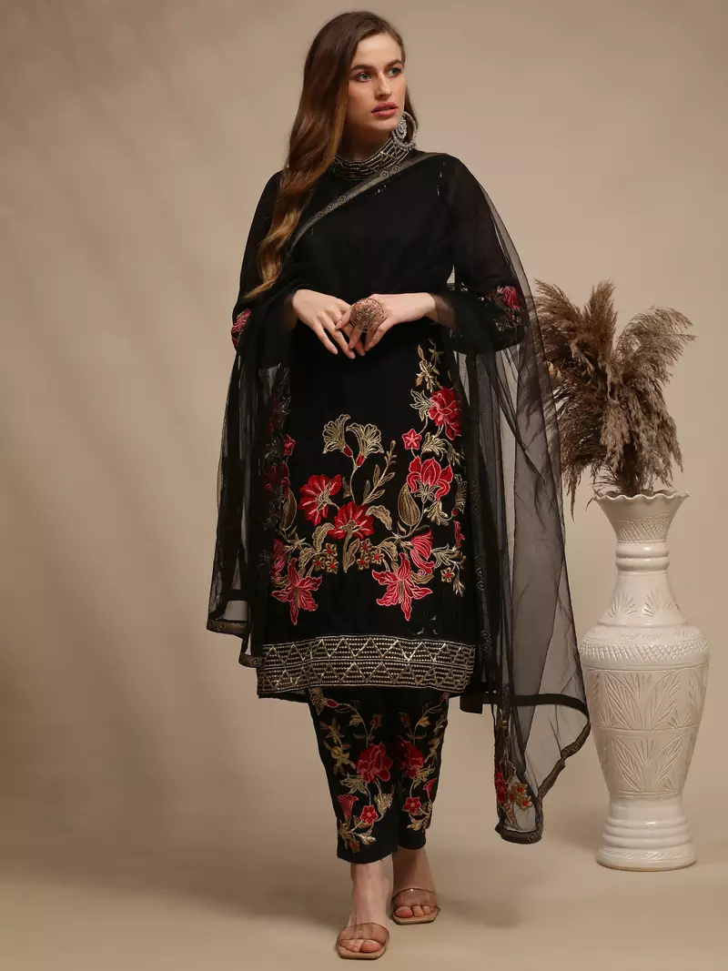 Black embroidered georgette salwar