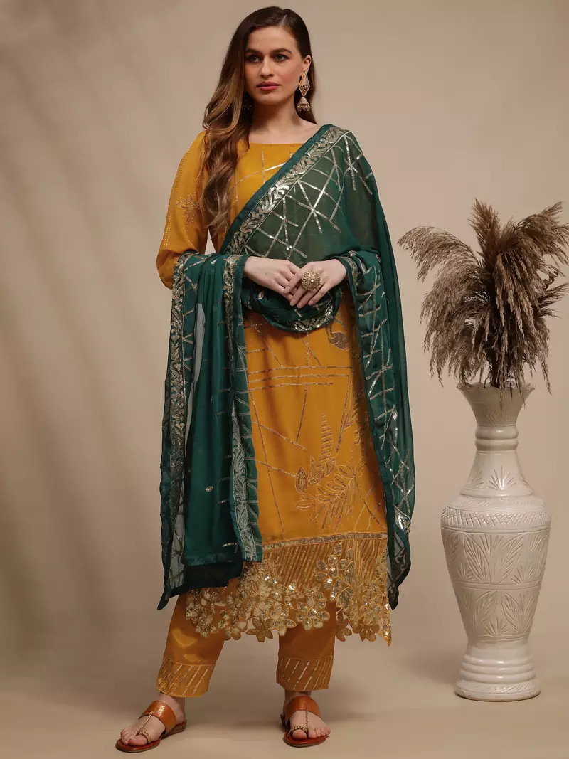 Yellow embroidered georgette salwar