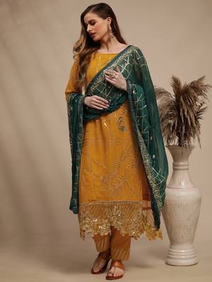 Yellow embroidered georgette salwar 3