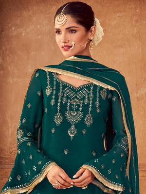 Green embroidered chiffon salwar 3