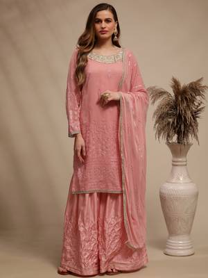 Pink embroidered georgette salwar 1