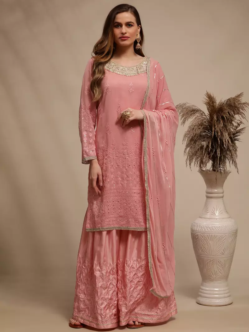 Pink embroidered georgette salwar