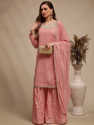 Pink embroidered georgette salwar 3