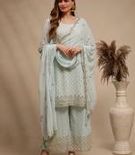 Sky blue embroidered georgette salwar