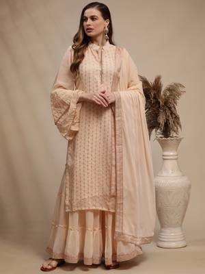Peach embroidered georgette salwar 1