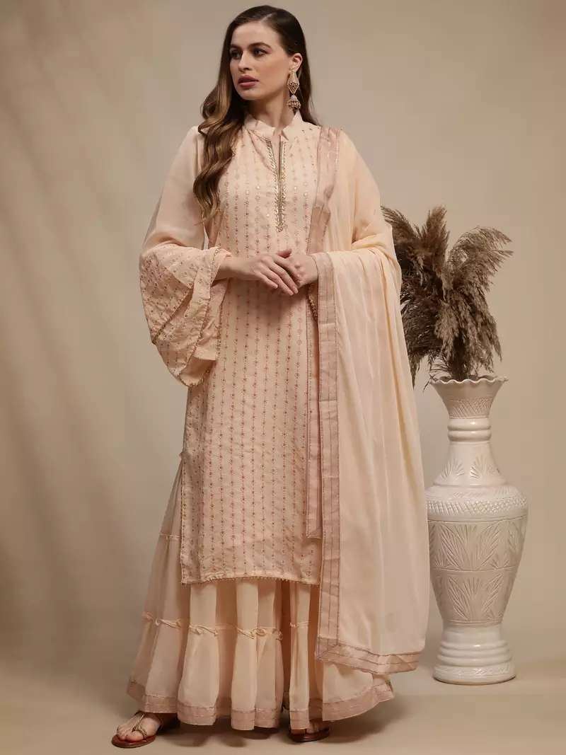 Peach embroidered georgette salwar