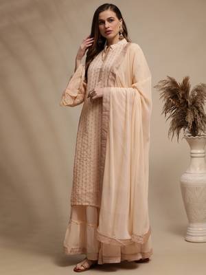 Peach embroidered georgette salwar 3