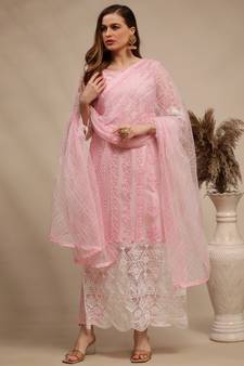 Pink embroidered net salwar