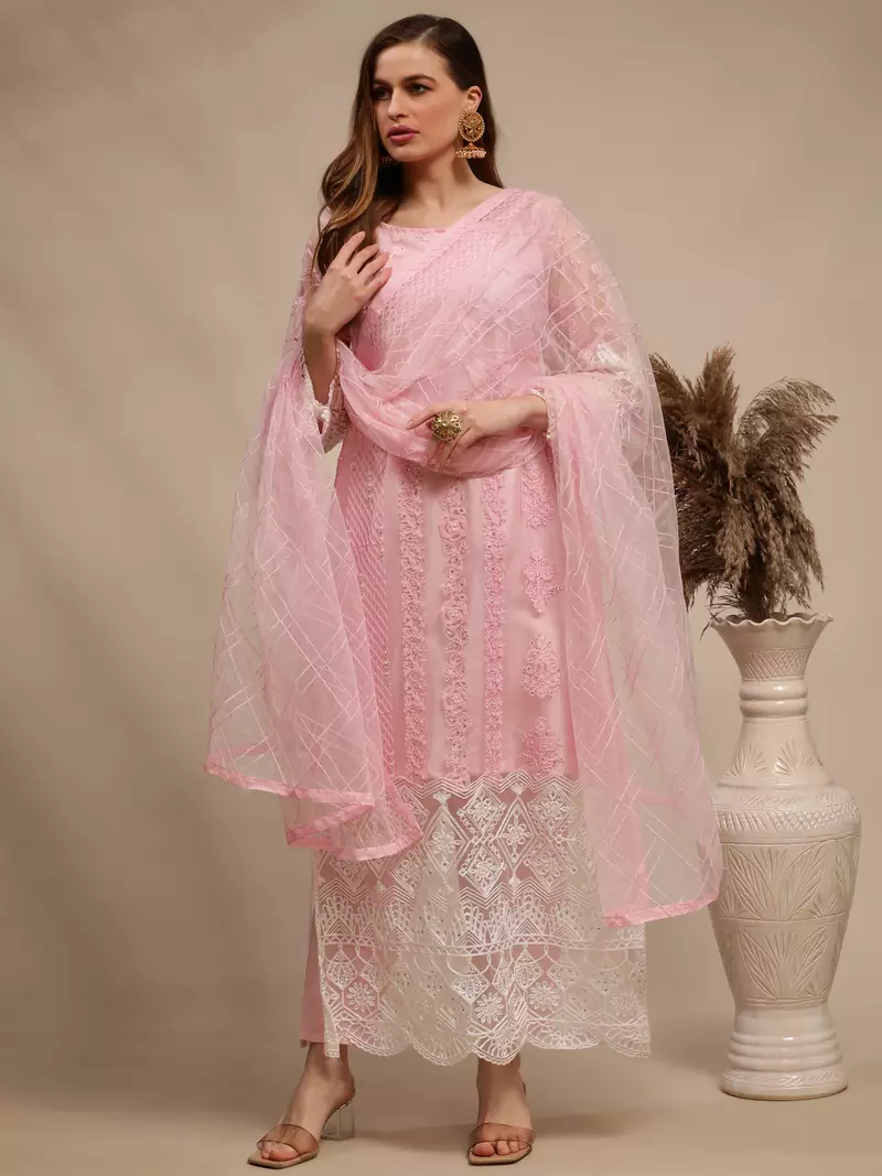 Pink embroidered net salwar
