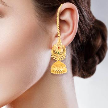 Sukai Jewels Ethnic South Indian Traditional Wear Jhumki Earring with Kan Chain for Women and Girls(Pack of 1) 3