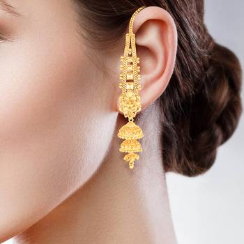 Sukai Jewels Ethnic South Indian Traditional Wear Jhumki Earring with Kan Chain for Women and Girls(Pack of 1) 3