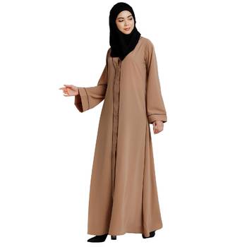 Front open abaya with piping work- Khaki 2