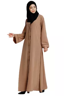 Front open abaya with piping work- Khaki