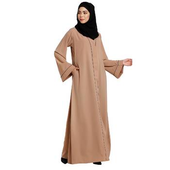 Front open abaya with piping work- Khaki 3