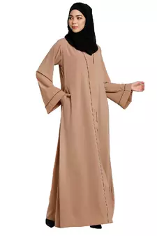 Front open abaya with piping work- Khaki
