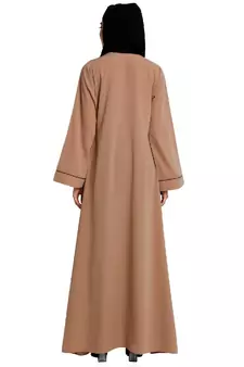 Front open abaya with piping work- Khaki