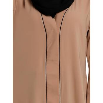 Front open abaya with piping work- Khaki 5