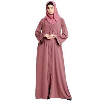 Front open abaya with piping work- Puce Pink 1