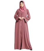 Front open abaya with piping work- Puce Pink