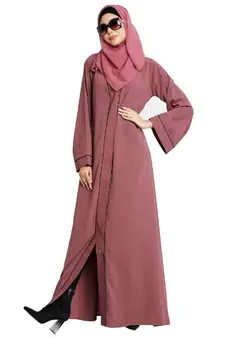 Front open abaya with piping work- Puce Pink