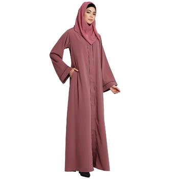 Front open abaya with piping work- Puce Pink 3