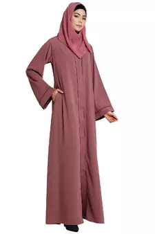 Front open abaya with piping work- Puce Pink