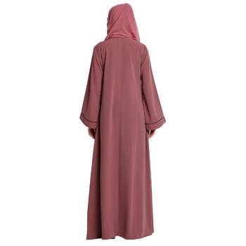 Front open abaya with piping work- Puce Pink 4