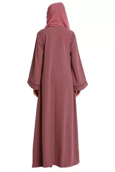 Front open abaya with piping work- Puce Pink