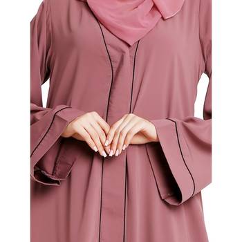 Front open abaya with piping work- Puce Pink 5