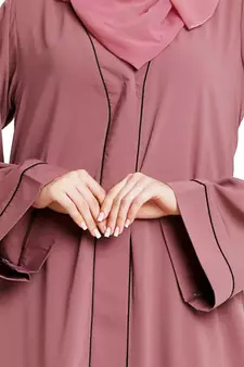 Front open abaya with piping work- Puce Pink