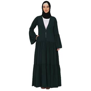 Coat collar Abaya with white inner- Bottle Green 1
