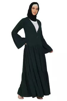 Coat collar Abaya with white inner- Bottle Green
