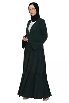 Coat collar Abaya with white inner- Bottle Green