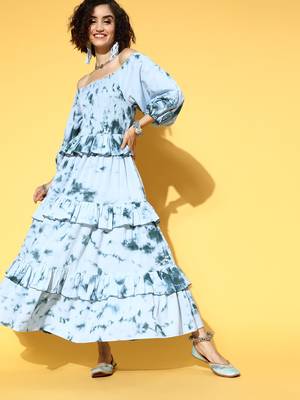 Blue printed cotton maxi-dresses 1