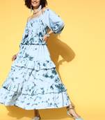 Blue printed cotton maxi-dresses