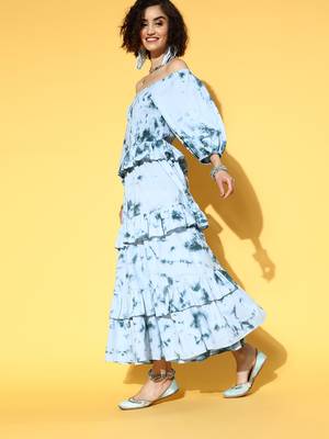 Blue printed cotton maxi-dresses 2